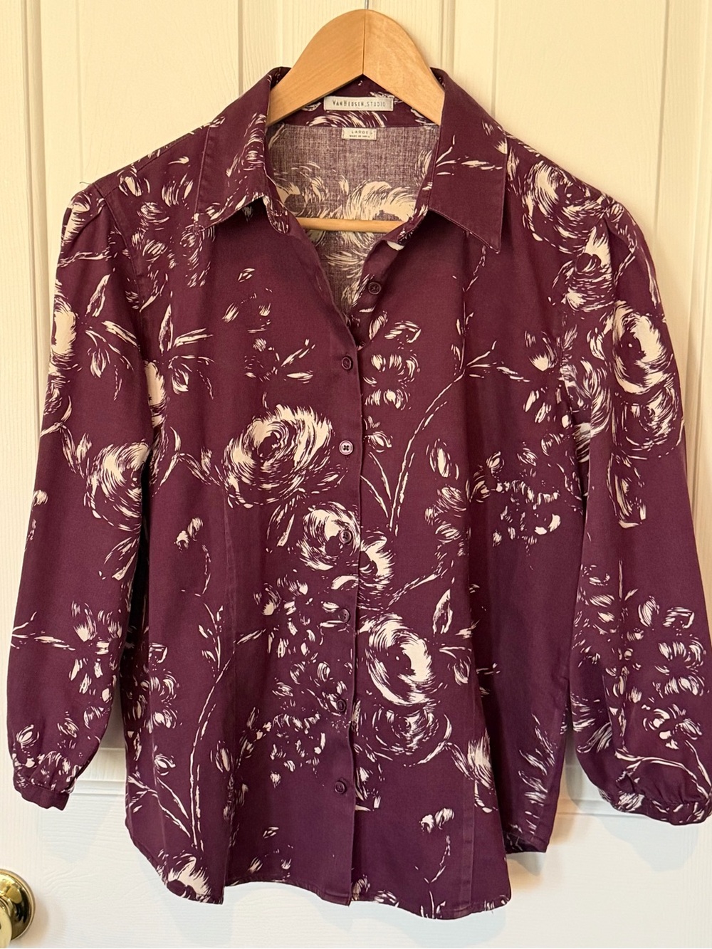 Van Heusen Plum and Cream Floral Button-Up Blouse